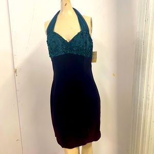 Green and Red Velvet Cocktail Dress